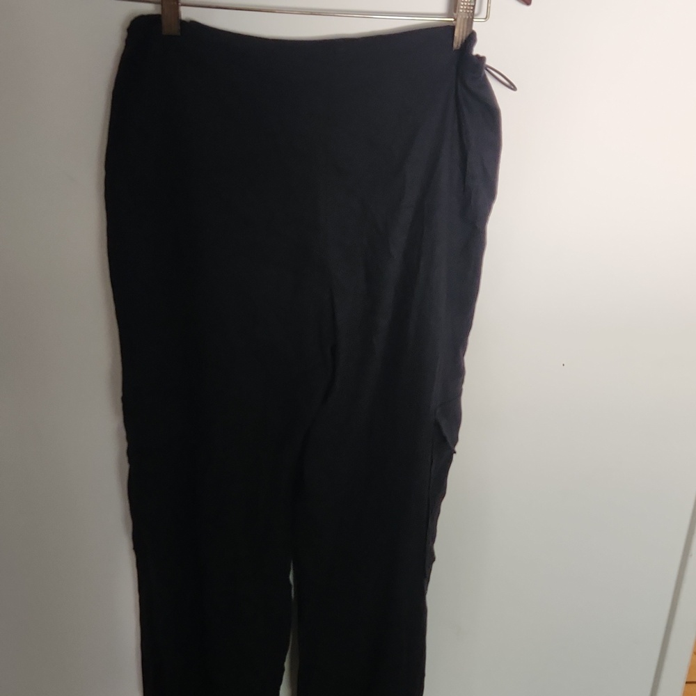White Fox Black Linen Cargo Drawstring Joggers XS - Picture 6 of 7